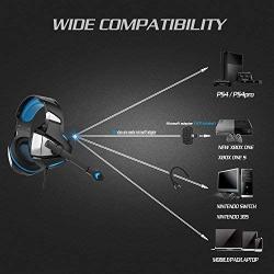 Gaming Headset for PS4 Xbox One, Gaming Headphones with Mic Stereo Surround Noise Reduction LED Lights Volume Control for Laptop, PC, Tablet, Smartphones - Blue