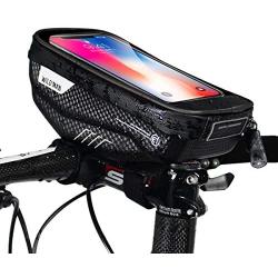 Bike Handlebar Bag, Waterproof Bicycle Frame Bag Cycling Front Top Tube Pouch Pannier Bike Phone Mount Holder Stand for iPhone 11 Pro MAX XS MAX XR X 8 7 6 6S Plus Samsung Sony Smartphones Below 6.5