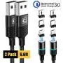 Magnetic Charging Cable, CAFELE 2 Pack Nylon Braided USB 3.A Fast Charging Cord with LED Light, Universal 3 in 1 Magnet Phone Charger Compatible with Micro USB, Type C Devices - Black/6.6ft