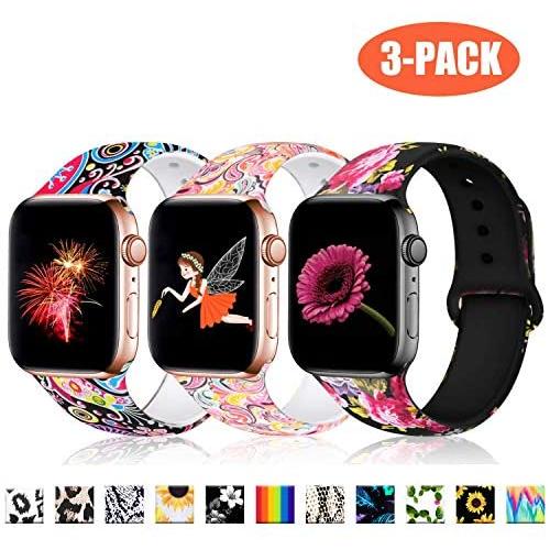 Haveda Sunflower Band Compatible for Apple Watch Series 5 Series 4 40mm, Leopard for 38mm Apple Watch Band Women Silicone Bands for iWatch Series 3 2/1, S/M 3Pack Jellyfish/Cloud/Pink Flower