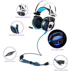KOTION EACH GS500 Professional 3.5mm PC Stereo Gaming Headset, Bass Headphones, Comfortable Headband with in-line Mic, Integrated Microphone, LED Light for PS4 PC Computer Laptop Mobile Phones (Blue)