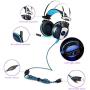 KOTION EACH GS500 Professional 3.5mm PC Stereo Gaming Headset, Bass Headphones, Comfortable Headband with in-line Mic, Integrated Microphone, LED Light for PS4 PC Computer Laptop Mobile Phones (Blue)