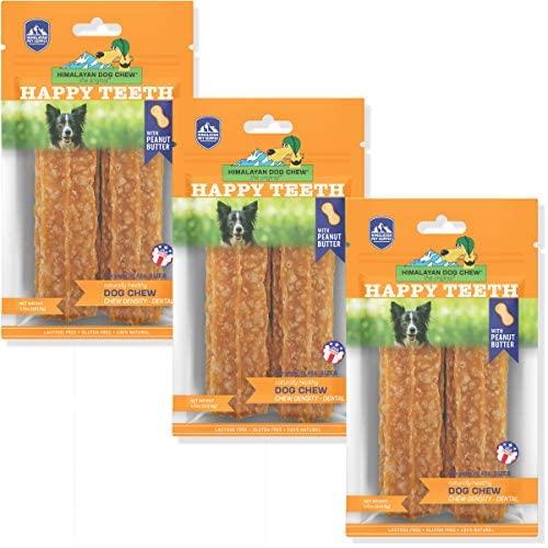 Happy Teeth Natural Cheese Dog Chews | Peanut Butter Flavor | Dental Chew | Protein Rich | Gluten Free - Lactose Free - Wheat Free - Soy Free| 2 Chews per Resealable Pouch | 3 Pouches per Pack