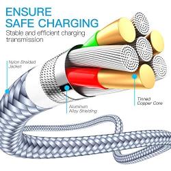 USB Type C Cable OULUOQI USB C Cable 3 Pack(6ft) Nylon Braided Fast Charging Cord(USB 2.0) Compatible with Samsung Galaxy S10 S9 Note 9 8 S8 Plus,LG V30 V20 G6 G5,Google Pixel(Grey)