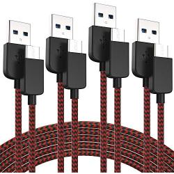 USB Type C Cable 3A Fast Charging 4-Pack (3/6/6/10 FT) Premium Nylon Braided, Compatible Samsung Galaxy S10 S9 S8 Plus Note 10 9 8,Moto Z Z3,LG V50 G8,Other USB C Devices（Red）