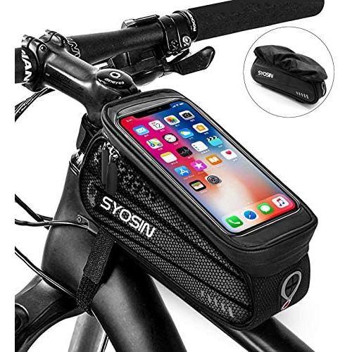 SYOSIN Bike Phone Front Frame Bag,Waterproof Bicycle Phone Mount Bag with Touch Screen Rain Cover Large Capacity Phone Case Compatible with iPhone 7 8 Plus xs max for Below 6.5 inches