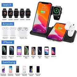 Wireless Charger,4 in 1 Wireless Charging Station Compatible for iPhone SE 2020/11/11 Pro Max/XR/XS Max/Xs/X,Wireless Charger Stand for iWatch 5/Airpods Pro,for Samsung S20/S10(No AC Adapter)