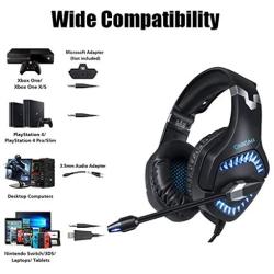 ONIKUMA K1-PRO Stereo Gaming Headset for Xbox One, PC, PS4 Over-Ear Headphones with Noise Canceling Mic, Soft Breathing Earmuffs, LED Light, Mute&Volume Control for Mac Laptop Smartphone Tablet