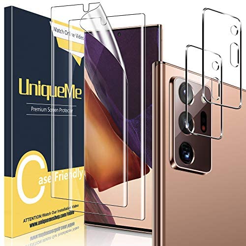 [2+2 Pack] UniqueMe 2 pack Soft TPU Screen Protector and 2 pack Tempered Glass Camera Lens Protector for Samsung Galaxy Note 20 Ultra 6.9",HD Clarity [Case Friendly][Bubble Free]