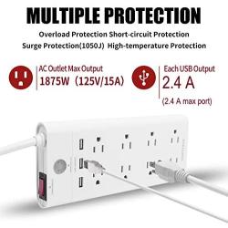 8-Outlet Surge Protector Power Strip with 3 Fast USB Charging Port/1050 Joules and 6-Foot Heavy Duty Extension Cord, FCC ETL Listed, (White)