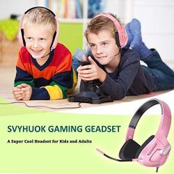 SVYHUOK Pink Gaming Headset for Girl, Women, Kids, PC, PS4, New Xbox One, Foldable On-Ear Headphone with Detachable Mic, Stereo 30MM Speaker Driver Unit Gift for Children, Teenager, Younger