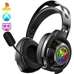 ONIKUMA Gaming Headset - Gaming Headphones Noise Cancelling Over-Ear PS4 Headset with Mic, Stereo Bass Surround & LED Light for for Gamecube, PS4, Xbox One, PC, Mac(Adapter not included)