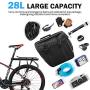 Bike Pannier Bags Waterproof Rear Rack Bag, 28L Large Capacity Bike Storage Bag with Adjustable Strip, Carrying Handle, Reflective Strip Bicycle Rear Seat Bag - with Rain Cover for Cycling Camping