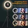 12" LED Selfie Ring Light with Tripod Stand & Cell Phone Holder for Live Streaming/YouTube Video/Vlogs, Dimmable Makeup Ring Light for Photography, Shooting with 10 Brightness Level & 3 Light Modes