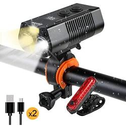 Rechargeable Front and Rear Bike Lights Set,IPX6 Waterproof Super Bright Led Front Headlight and Cob Flash back Taillight,1800 Lumens-4000 mAh for Men Women Kids Road Mountain(2 USB Cables Included)