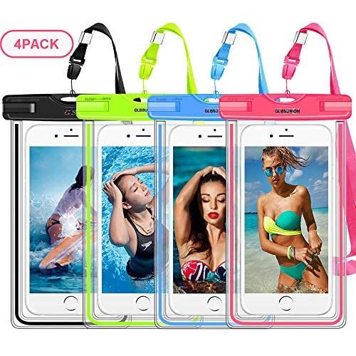 GLBSUNION Waterproof Phone Case, 4 Pack Universal Waterproof Pouch Dry Bag with Neck Strap Luminous Ornament for Water Games for iPhone 11 Pro XS XR MAX 8 7 Plus Galaxy S10 S9 Edge Note Google Pixel