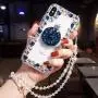Case for iPhone Xs Cute,Aulzaju iPhone X 5.8 Inch Clear Crystal Rhinestone Case with Ring Stand iPhone Xs Luxury Bling Diamond Fashion TPU Cover with Lanyard for Girl Women-Gray