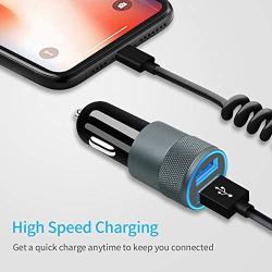 Fast Car Charger Adapter, Compatible with Apple iPhone 11/11 Pro/11 Pro Max/X/XS/XS MAX/XR/SE 2020/8 Plus/8/7 Plus/7/6s/6/iPad Air/Mini, 3.1A Dual USB Ports with Separate Coiled Charging Cable Cord