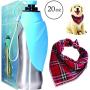 20 oz Dog Water Bottle Stainless Steel Dog Water Bottle,Dog Bandanas, Scarf for Dog,Portable Dog Water Bottles for Walking with Bowl,Reversible, Lightweight, Expandable Silicone Flip-Up Leaf (Blue)