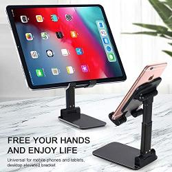 Cell Phone Stand, ANDATE Angle Height Adjustable Cell Phone Stand for Desk, Fully Foldable Cell Phone Holder, Tablet Stand, Case Friendly Compatible with All Mobile Phone/iPad/Kindle/Tablet (Black)