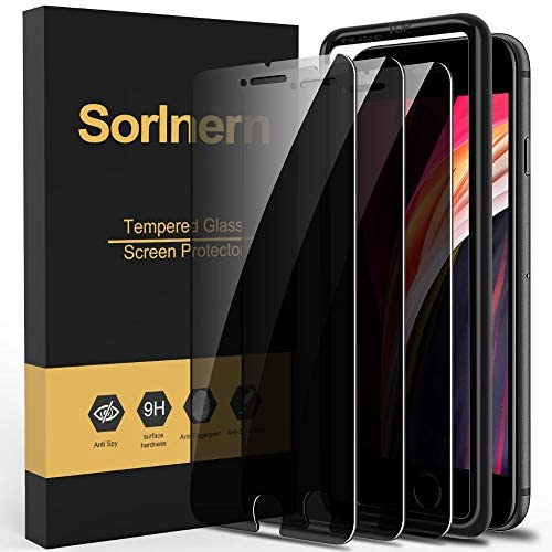 (3 Pack) Sorlnern Privacy Screen Protector for iPhone SE 2020, iPhone SE 2nd Generation Privacy Screen Protector, Anti Spy Tempered Glass Film, [with Easy-Installation Tool][4.7 inch]