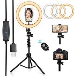 Ring Light,10.2" LED Ring Light with Stand and Phone Holder,Adjustable Bracket(16.56 to 53.5),3 Light Modes 10 Brightness,Selfie Dimmable Ringlight for YouTube Video/Live Stream/Makeup/Photography