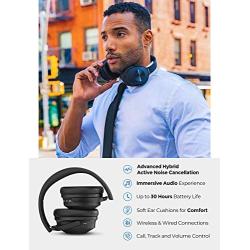 Mpow H12 Noise Cancelling Headphones Bluetooth, Wireless/Wired Headphones Over Ear with Microphone, Hi-Fi Deep Bass, Memory-Protein Earmuffs, 30H Playtime for TV, Travel, Online Class, Home Office