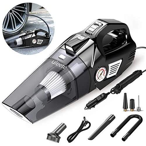 Car Vacuum, Uleete 2 in 1 Portable Car Vacuum Cleaner with Air Compressor Pump, DC12V High Power 5500PA Handheld Car Vacuum w/LED Light, 14.8FT Power Cord, for Wet/Dry Use, Tire Inflator