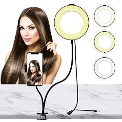 LIERONT 6 inch Selfie Ring Light with Phone Holder Stand, Desk Ring Light for Table Makeup, Live Stream & YouTube Video, 3 Light Modes 10-Level Brightness 360° Rotating for iPhone, Android Phones