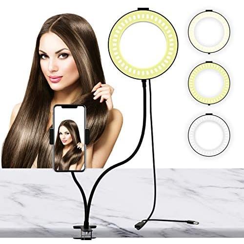 LIERONT 6 inch Selfie Ring Light with Phone Holder Stand, Desk Ring Light for Table Makeup, Live Stream & YouTube Video, 3 Light Modes 10-Level Brightness 360° Rotating for iPhone, Android Phones