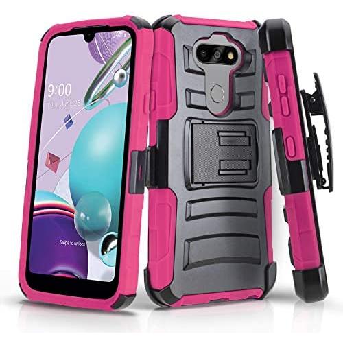 CasemartUSA Phone Case for [LG Aristo 5], [Refined Series][Pink] Shockproof Protective Cover with Built-in Kickstand & Swivel Belt Clip Holster for LG Aristo 5 (T-Mobile, Metro, Sprint)