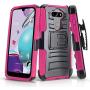 CasemartUSA Phone Case for [LG Aristo 5], [Refined Series][Pink] Shockproof Protective Cover with Built-in Kickstand & Swivel Belt Clip Holster for LG Aristo 5 (T-Mobile, Metro, Sprint)