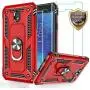 Galaxy J7 2018/J7 Aero/J7 Top/J7 Crown/J7 Aura/J7 Refine/J7 Eon Case with Tempered Glass Screen Protector [2Pack], Jshru Military Grade Ring Car Mount Kickstand Phone Case For Samsung J7 Star Star Red