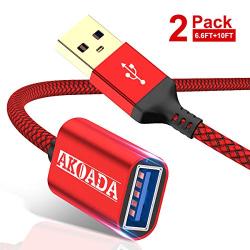 AkoaDa USB 3.0 Extension Cable,2pack [6.6ft+10ft] Type A Male to USB A Female Extender Cord 5Gbps Data Transfer Compatible with Keyboard,USB Flash Drive,Playstation,Mouse,Hard Drive and More(Red)