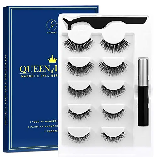 Magnetic Eyelashes Kit 5-Different Lengths&Different Densities Magnetic Eyeliner With Magnetic Eyelashes False Lashes Natural Look-No Glue Needed (5-Pairs)