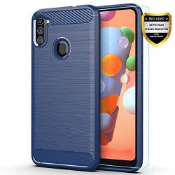 Galaxy A11 case,Samsung A11 case,with HD Screen Protector,MAIKEZI Soft TPU Slim Fashion Non-Slip Protective Phone Case Cover for Samsung Galaxy A11(Navy Brushed TPU)