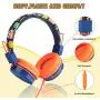 Baseman Kids Headphones with Microphone, Wired On-Ear Headsets with Safe Volume Limited 85 dB, Foldable and Adjustable Headphones with a 3.5mm Jack Cord for Children/School/Cellphone/Tablet Orange