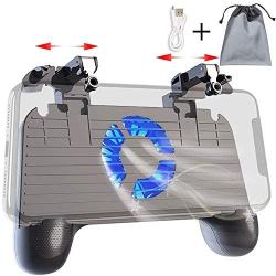 Mobile Controller with Power Bank Cooling Fan for PUβG, YONWIN L1R1 Game Trigger Joystick Gamepad Grip Remote for 4-6.5" Android IOS Phone - Latest Version Blue Light 4000mAh (Renewed)