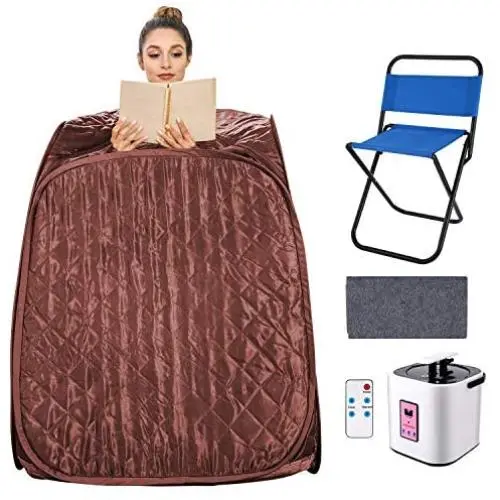 elifine Portable Steam Sauna Spa Home 2L Personal Therapeutic Sauna with Remote Control One Person Sauna Tent with Foldable Chair Timer (Brown) elifine Portable Steam Sauna Spa Home 2L Personal Therapeutic Sauna with Remote Control One Person Sauna Tent with Foldable Chair Timer (Brown)