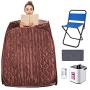 elifine Portable Steam Sauna Spa Home 2L Personal Therapeutic Sauna with Remote Control One Person Sauna Tent with Foldable Chair Timer (Brown)