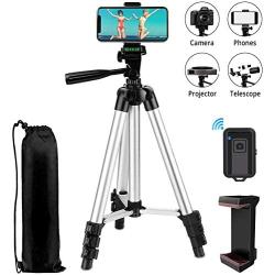 Phone Tripod,LINKCOOL 42" Aluminum Lightweight Portable Camera Tripod for iPhone/Samsung/Smartphone/Action Camera/DSLR Camera with Phone Holder & Wireless Bluetooth Control Remote - Silver