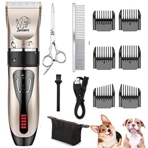 Yabife Dog Clippers, USB Rechargeable Cordless Dog Grooming Kit, Electric Pets Hair Trimmers Shaver Shears for Dogs and Cats, Quiet, Washable, with LED Display