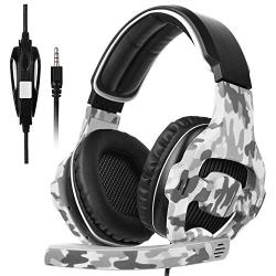 Gaming Headset for PS4, PC, Xbox One, Surround Sound Over-Ear Headphones with Noise Cancelling Mic, Soft Comfort Earmuffs for Laptop, Mac, Nintendo(Gray)