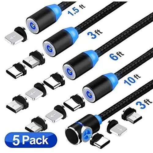 3 in 1 Magnetic Charging Cable, (5-Pack,1.5ft/3ft/3ft/6ft/10ft), Compatible with Mirco USB, Type C Smartphone and iProduct Device (Black) 3 in 1 Magnetic Charging Cable, (5-Pack,1.5ft/3ft/3ft/6ft/10ft), Compatible with Mirco USB, Type C Smartphone and iProduct Device (Black)
