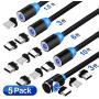 3 in 1 Magnetic Charging Cable, (5-Pack,1.5ft/3ft/3ft/6ft/10ft), Compatible with Mirco USB, Type C Smartphone and iProduct Device (Black)