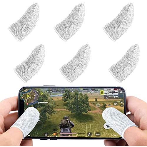 Newseego Mobile Game Controller Finger Sleeve Sets [6 Pack], Anti-Sweat Breathable Full Touch Screen Sensitive Shoot Aim Joysticks Finger Set for PUBG/Knives Out/Rules of Survival-White