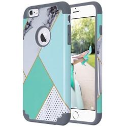 ULAK iPhone 6S Case,iPhone 6 Case, Slim Fit Dual Layer Soft Silicone & Hard Back Cover Bumper Protective Shock-Absorption & Skid-Proof Anti-Scratch Hybrid Case, Artistic/Mint Green Marble