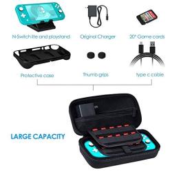 Accessories Compatible with Nintendo Switch Lite, Travel Accessory Bundle with 1 Carrying Case +2 Tempered Glass+1 Protective Case+6 Thumb Grips+1 Charging Cable and More for Switch Lite