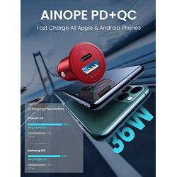 USB C Car Charger Super Mini AINOPE All Metal 36W Fast USB Car Charger PD&QC 3.0 Dual Port Car Adapter Fit Compatible with iPhone 11/11 Pro/11 Pro Max/XS, Samsung Note 10/S10, Google Pixel 3/2/XL-Red