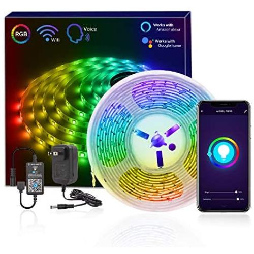 HitLights Smart LED Strip Lights WiFi LED Tape Light Kit, 16.4FT RGB 12V LED Color Changing 5050 Strips Compatible with Alexa, Echo, Google Home, Smart Phone Controlled